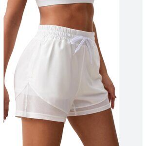 SILKWORLD Women's S White High Waist Running Zipper Pockets Athletic Shorts